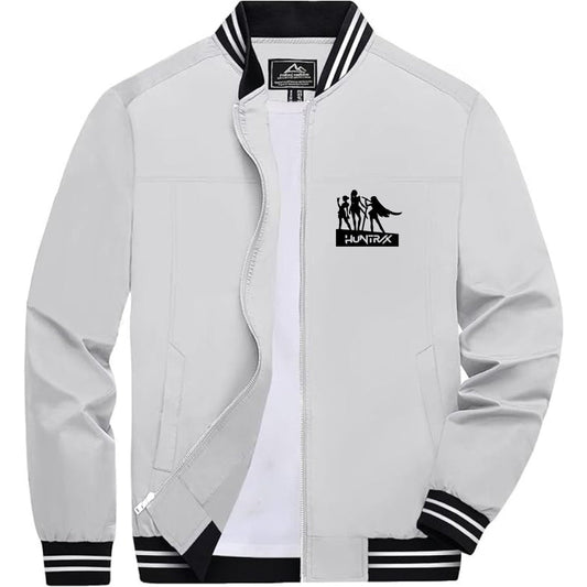 Men's Huntrix Lightweight Zip-Up Bomber Jacket with Ribbed Collar and Cuffs - Versatile Casual Outerwear