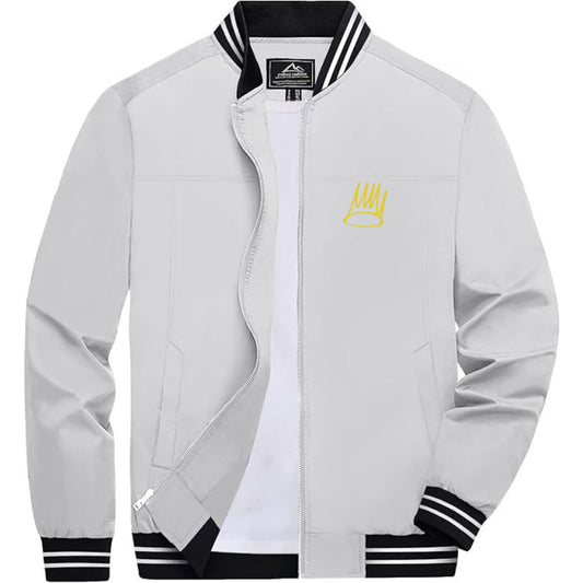 Men's J. Cole Crown Lightweight Zip-Up Bomber Jacket with Ribbed Collar and Cuffs - Versatile Casual Outerwear