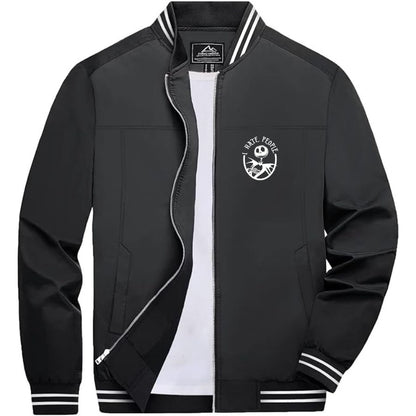 Men's Jack Skellington Lightweight Zip-Up Bomber Jacket with Ribbed Collar and Cuffs - Versatile Casual Outerwear