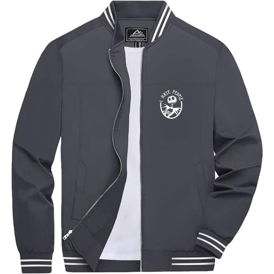 Men's Jack Skellington Lightweight Zip-Up Bomber Jacket with Ribbed Collar and Cuffs - Versatile Casual Outerwear