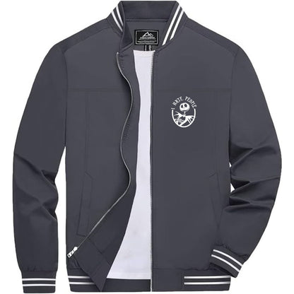 Men's Jack Skellington Lightweight Zip-Up Bomber Jacket with Ribbed Collar and Cuffs - Versatile Casual Outerwear