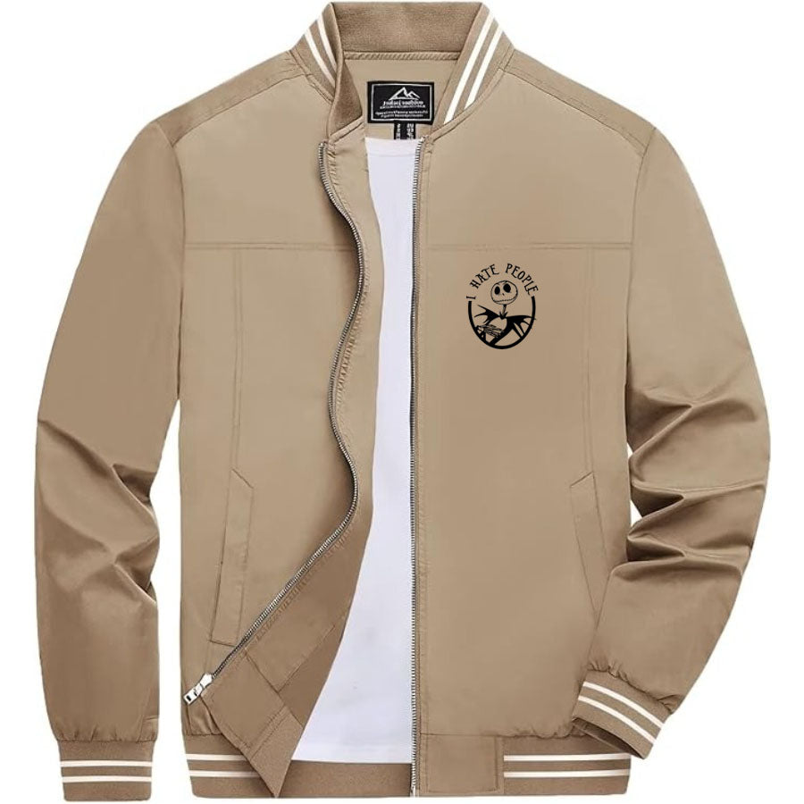 Men's Jack Skellington Lightweight Zip-Up Bomber Jacket with Ribbed Collar and Cuffs - Versatile Casual Outerwear