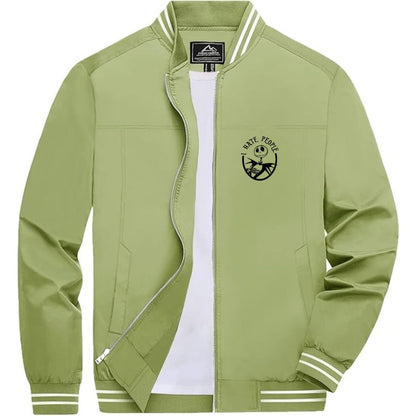 Men's Jack Skellington Lightweight Zip-Up Bomber Jacket with Ribbed Collar and Cuffs - Versatile Casual Outerwear