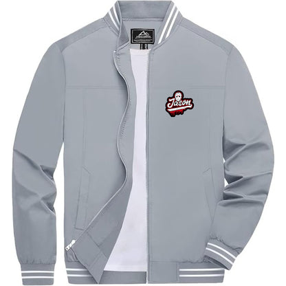 Men's Jason Voorhees Lightweight Zip-Up Bomber Jacket with Ribbed Collar and Cuffs - Versatile Casual Outerwear
