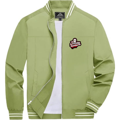 Men's Jason Voorhees Lightweight Zip-Up Bomber Jacket with Ribbed Collar and Cuffs - Versatile Casual Outerwear