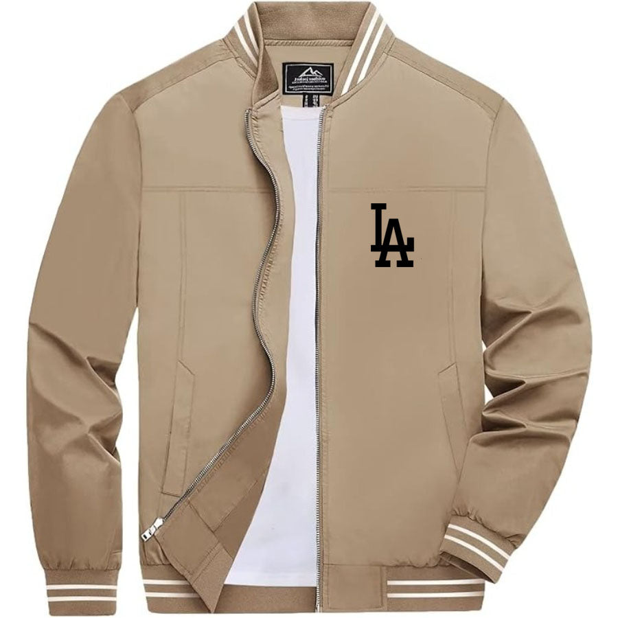 Men's LA Dodgers Lightweight Zip-Up Bomber Jacket with Ribbed Collar and Cuffs - Versatile Casual Outerwear