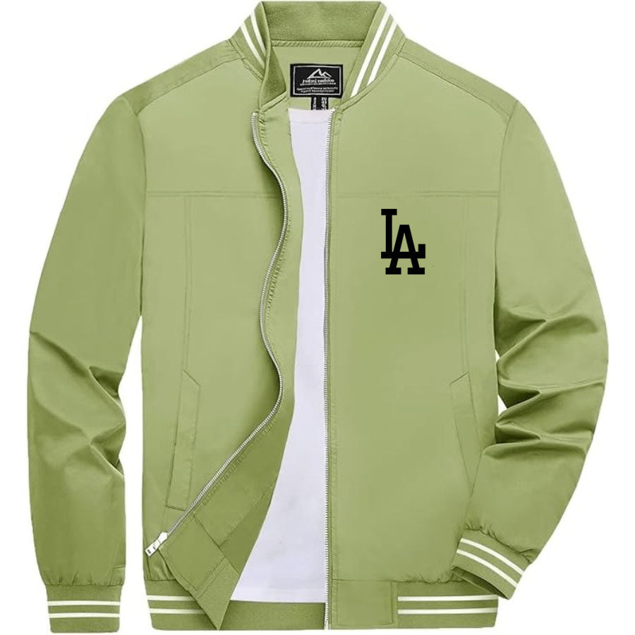 Men's LA Dodgers Lightweight Zip-Up Bomber Jacket with Ribbed Collar and Cuffs - Versatile Casual Outerwear