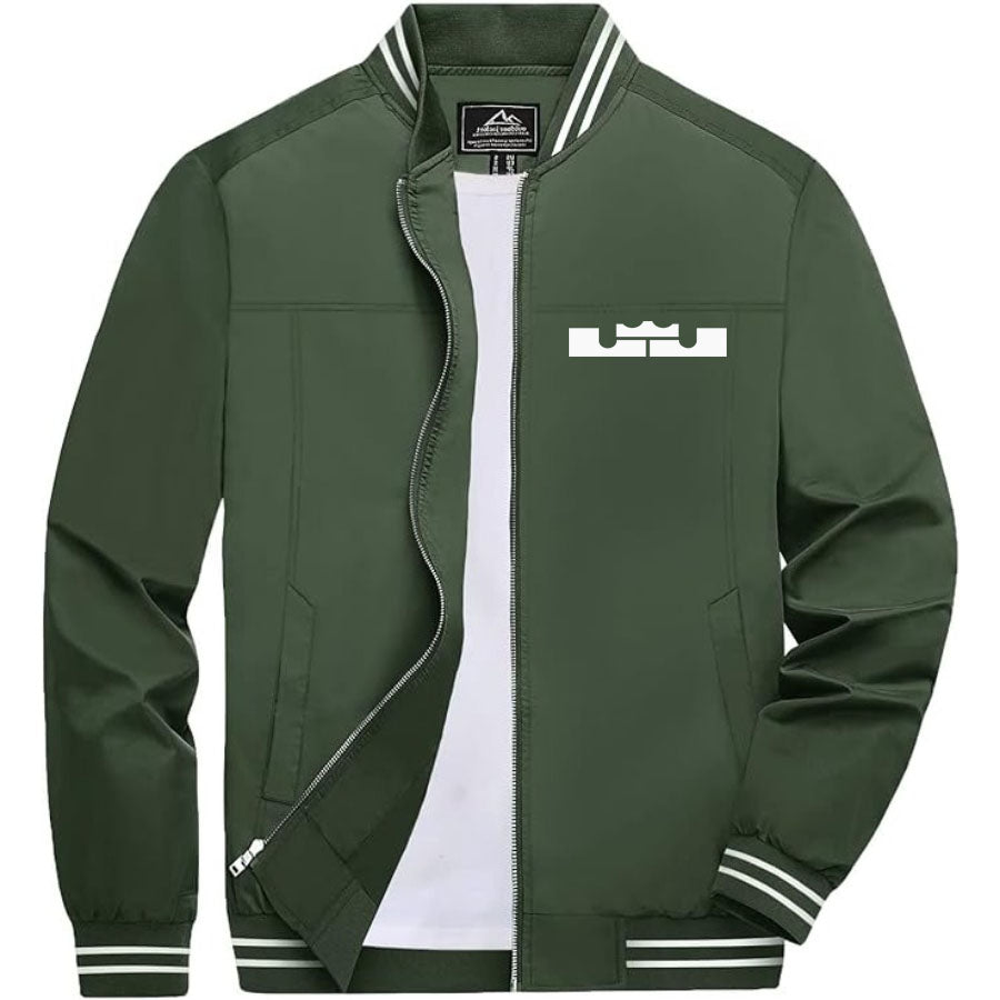 Men's Lebron James Lightweight Zip-Up Bomber Jacket with Ribbed Collar and Cuffs - Versatile Casual Outerwear