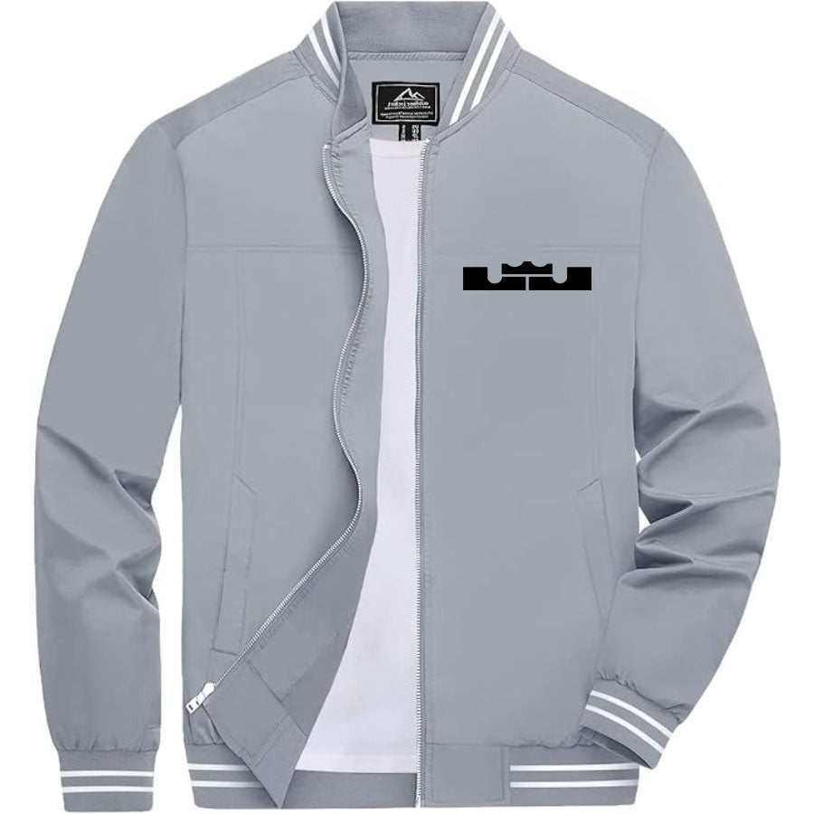 Men's Lebron James Lightweight Zip-Up Bomber Jacket with Ribbed Collar and Cuffs - Versatile Casual Outerwear