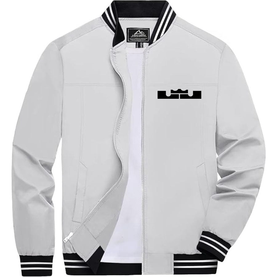 Men's Lebron James Lightweight Zip-Up Bomber Jacket with Ribbed Collar and Cuffs - Versatile Casual Outerwear