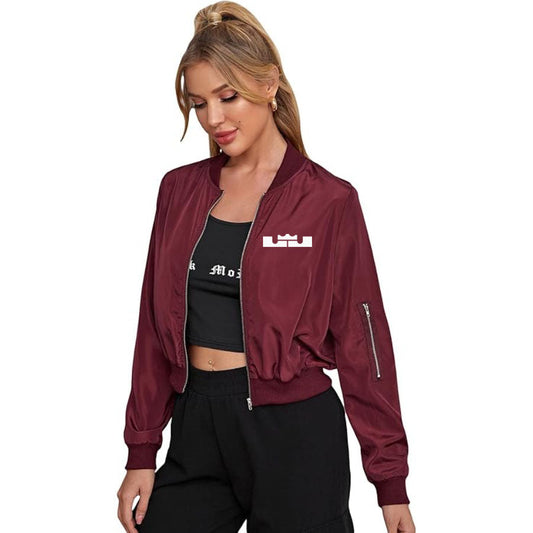 Women's Lebron James Lightweight Bomber Biker Jacket Zip up Windbreaker Crop Bomber Jacket Coat