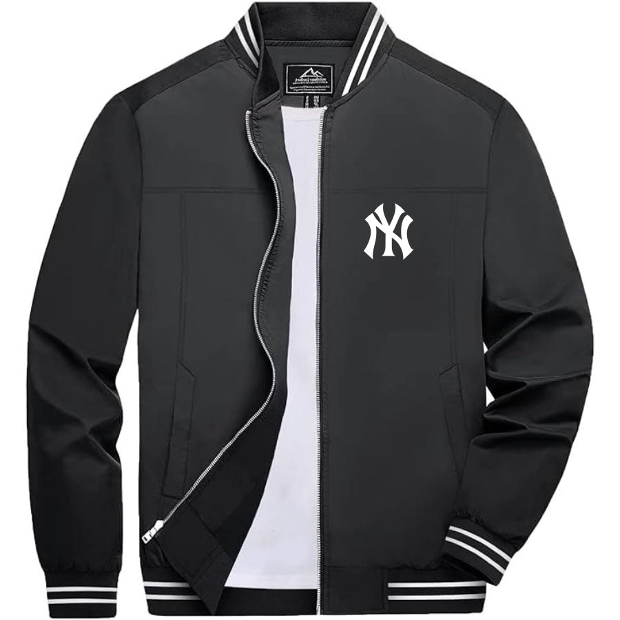 Men's NY Yankees Lightweight Zip-Up Bomber Jacket with Ribbed Collar and Cuffs - Versatile Casual Outerwear