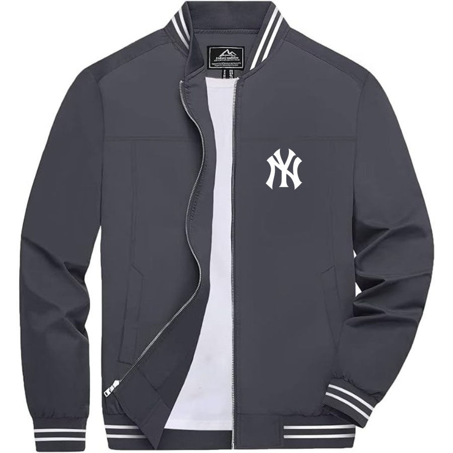 Men's NY Yankees Lightweight Zip-Up Bomber Jacket with Ribbed Collar and Cuffs - Versatile Casual Outerwear