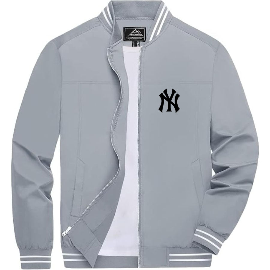 Men's NY Yankees Lightweight Zip-Up Bomber Jacket with Ribbed Collar and Cuffs - Versatile Casual Outerwear