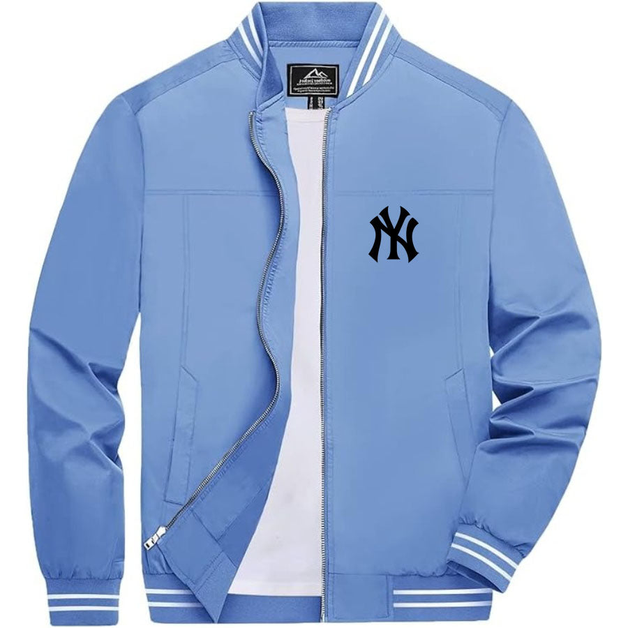 Men's NY Yankees Lightweight Zip-Up Bomber Jacket with Ribbed Collar and Cuffs - Versatile Casual Outerwear