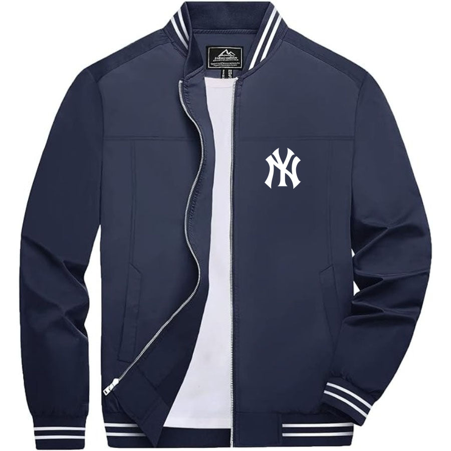 Men's NY Yankees Lightweight Zip-Up Bomber Jacket with Ribbed Collar and Cuffs - Versatile Casual Outerwear