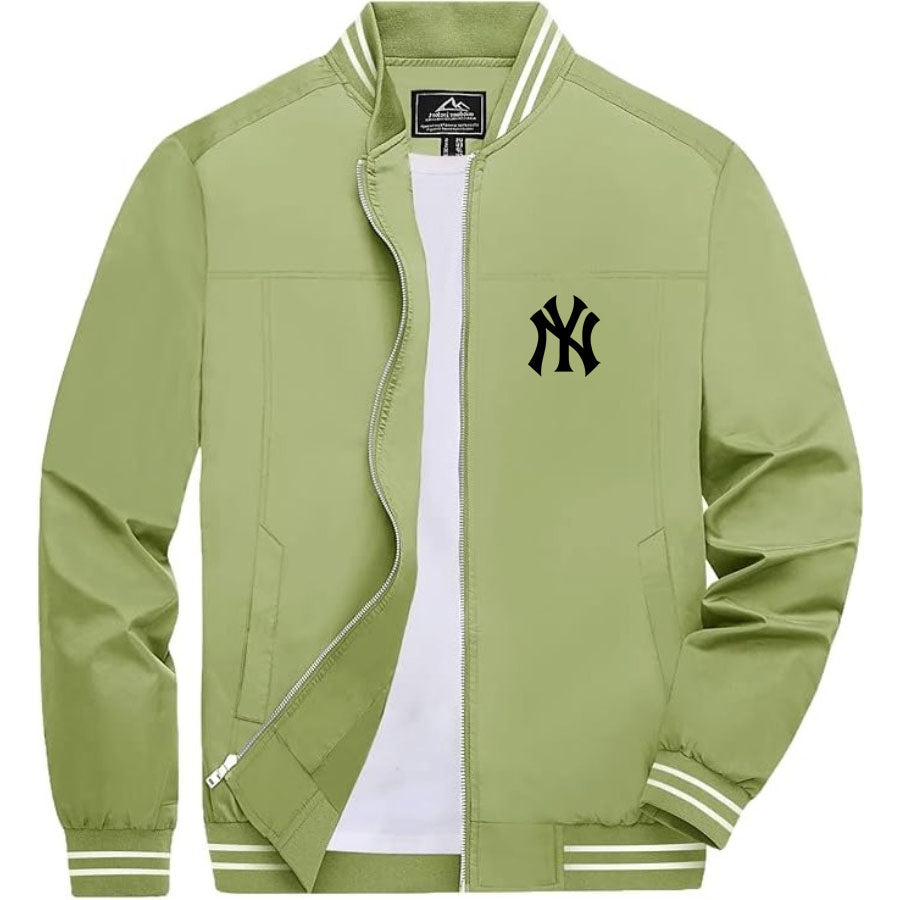 Men's NY Yankees Lightweight Zip-Up Bomber Jacket with Ribbed Collar and Cuffs - Versatile Casual Outerwear