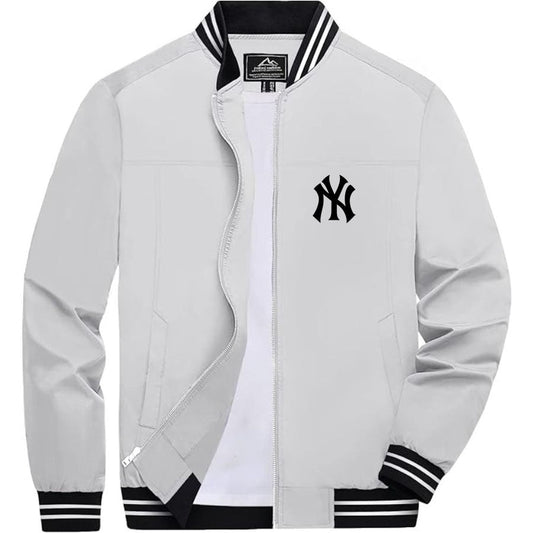 Men's NY Yankees Lightweight Zip-Up Bomber Jacket with Ribbed Collar and Cuffs - Versatile Casual Outerwear