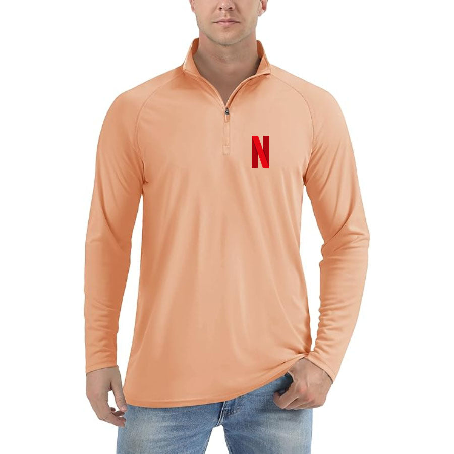 Men's Netflix Lightweight Quarter-Zip Athletic Shirt – Long Sleeve Polyester Wear
