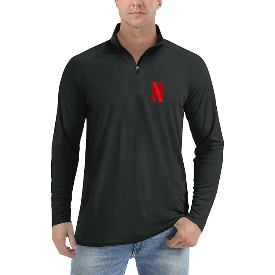 Men's Netflix Lightweight Quarter-Zip Athletic Shirt – Long Sleeve Polyester Wear