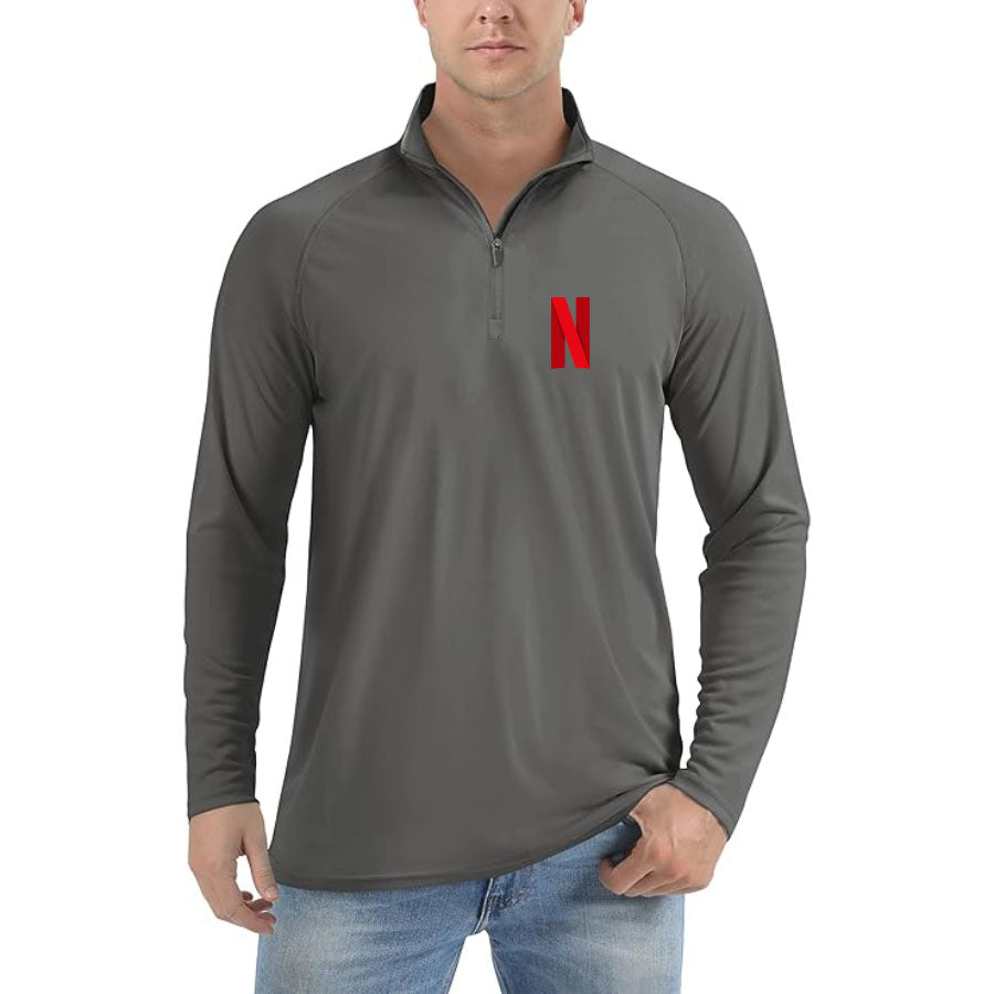 Men's Netflix Lightweight Quarter-Zip Athletic Shirt – Long Sleeve Polyester Wear