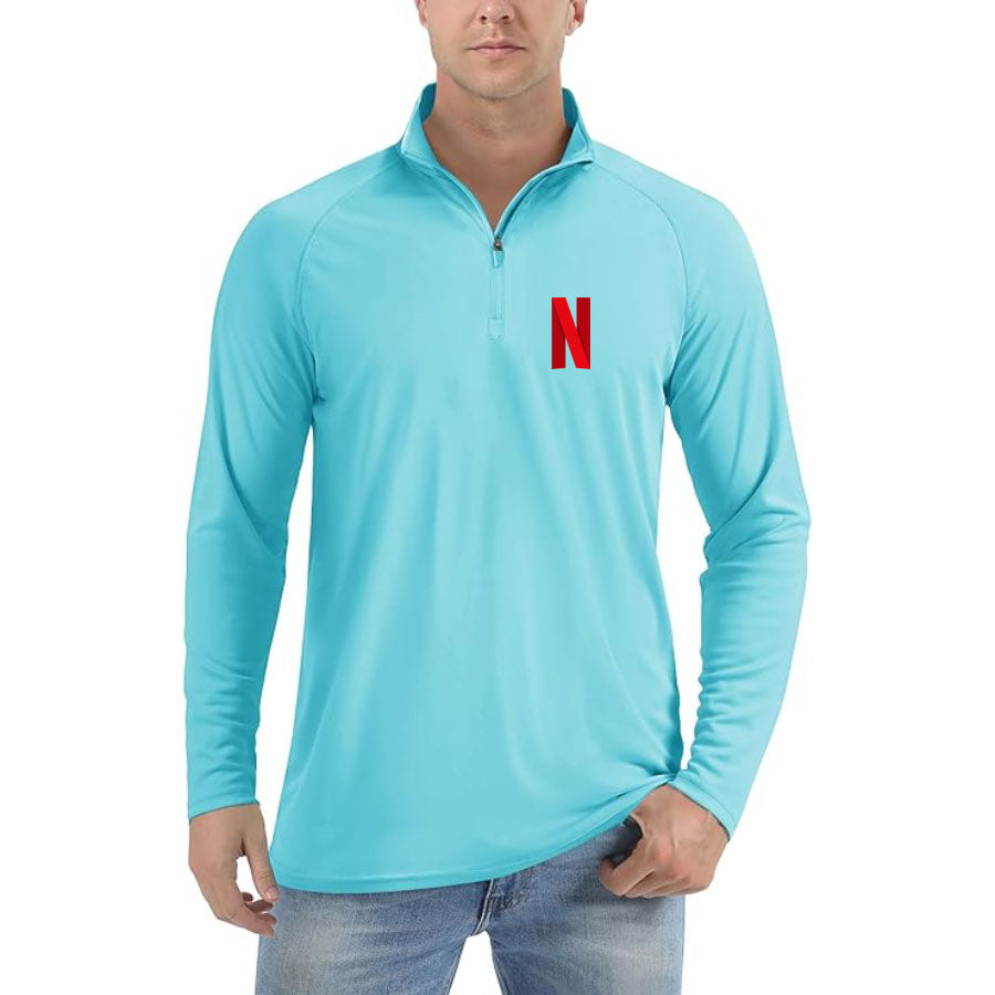 Men's Netflix Lightweight Quarter-Zip Athletic Shirt – Long Sleeve Polyester Wear