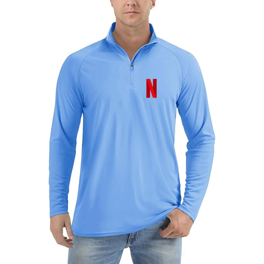 Men's Netflix Lightweight Quarter-Zip Athletic Shirt – Long Sleeve Polyester Wear