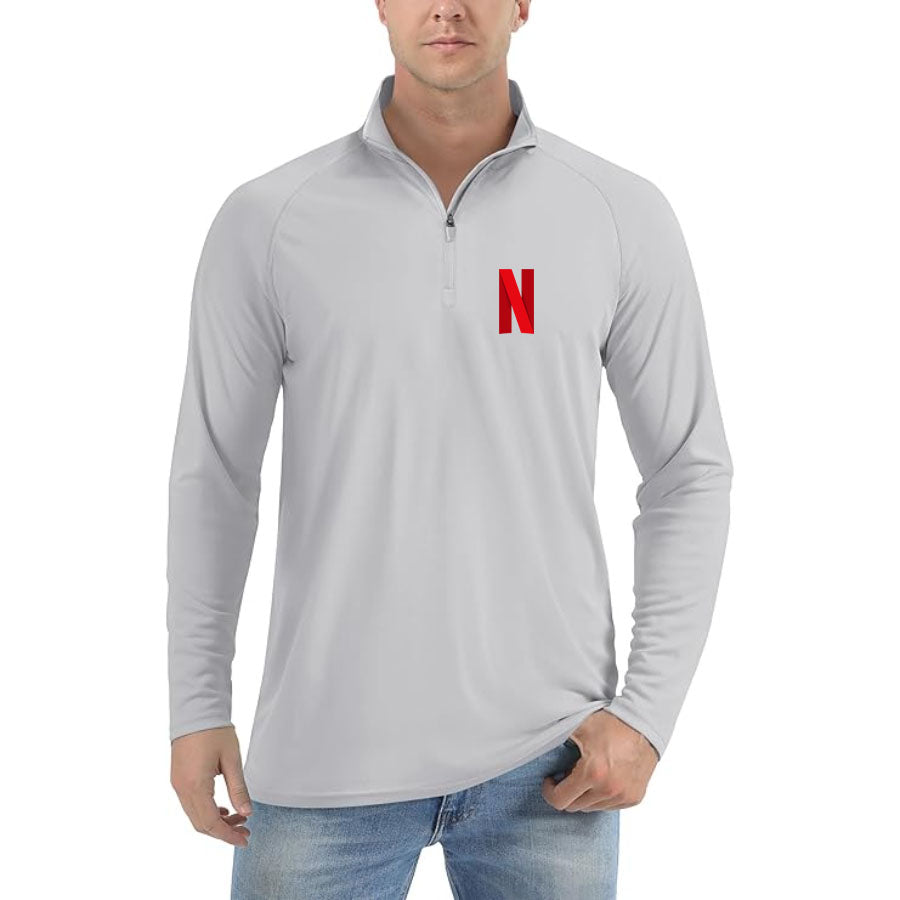 Men's Netflix Lightweight Quarter-Zip Athletic Shirt – Long Sleeve Polyester Wear