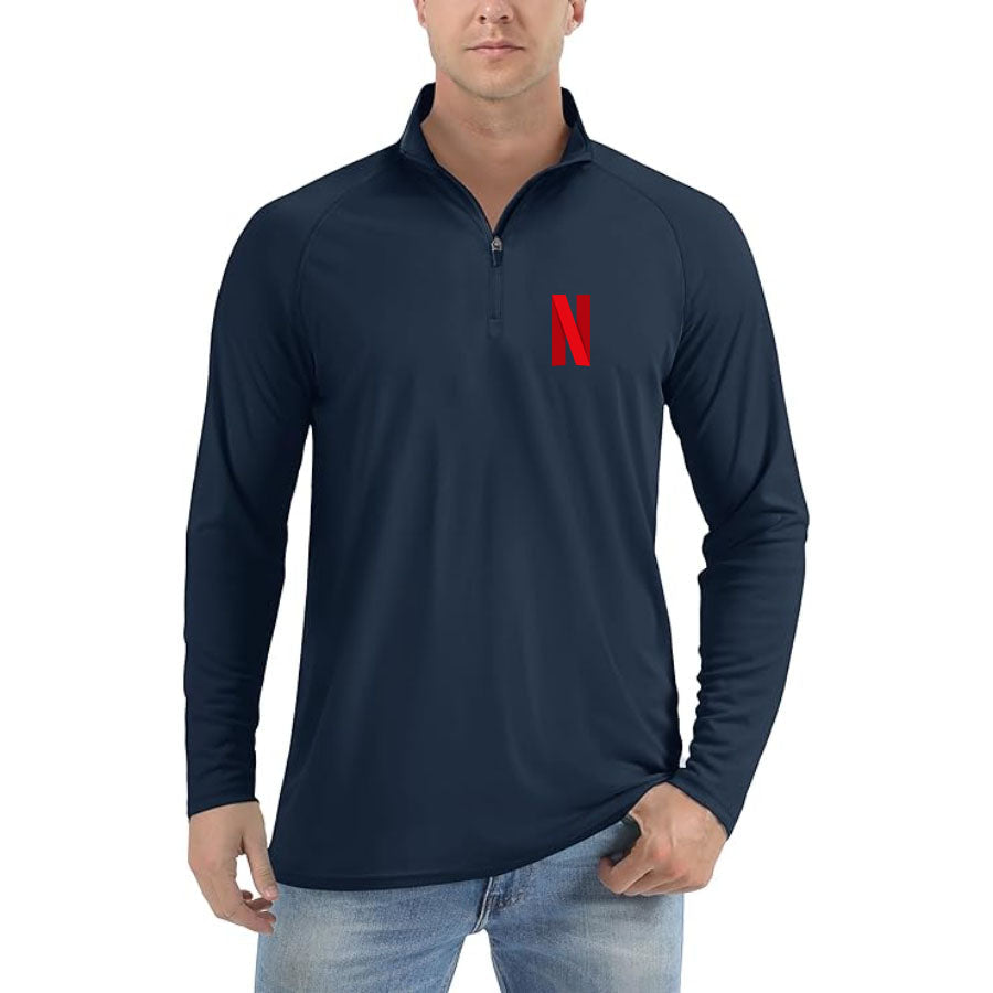 Men's Netflix Lightweight Quarter-Zip Athletic Shirt – Long Sleeve Polyester Wear