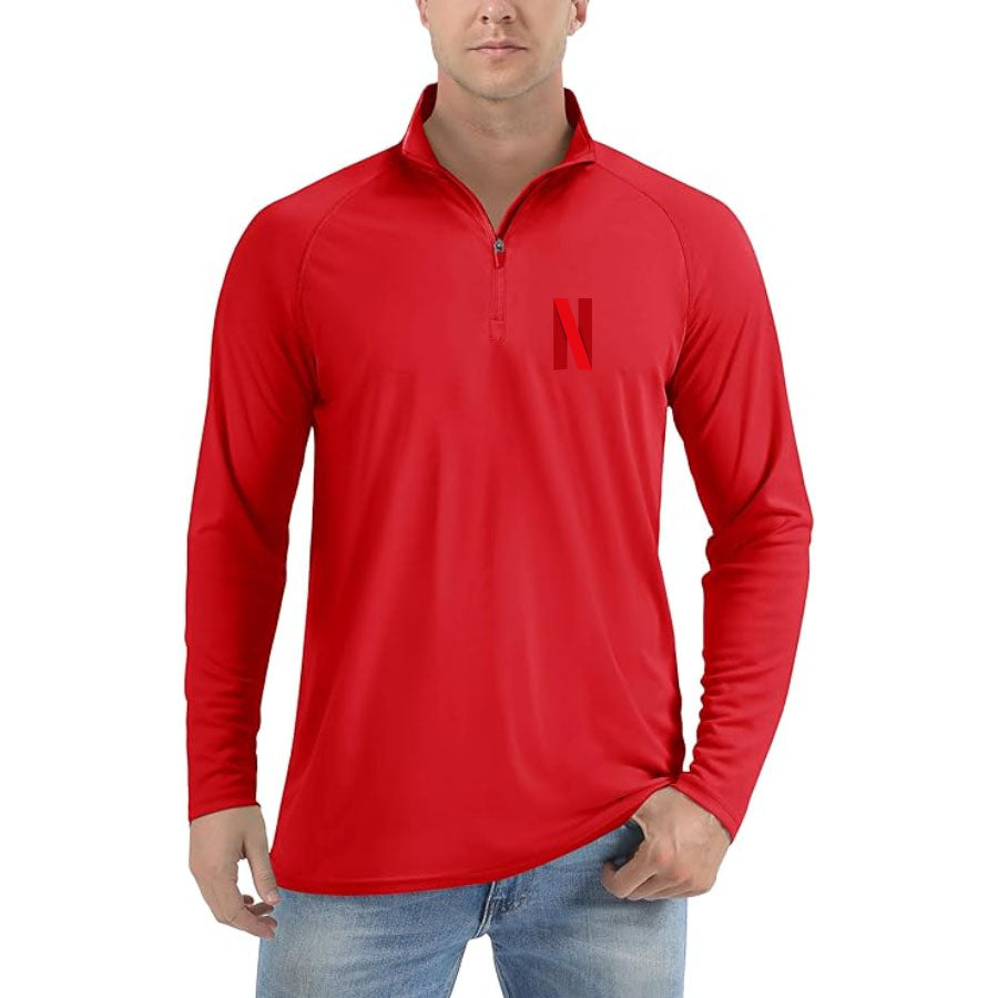 Men's Netflix Lightweight Quarter-Zip Athletic Shirt – Long Sleeve Polyester Wear