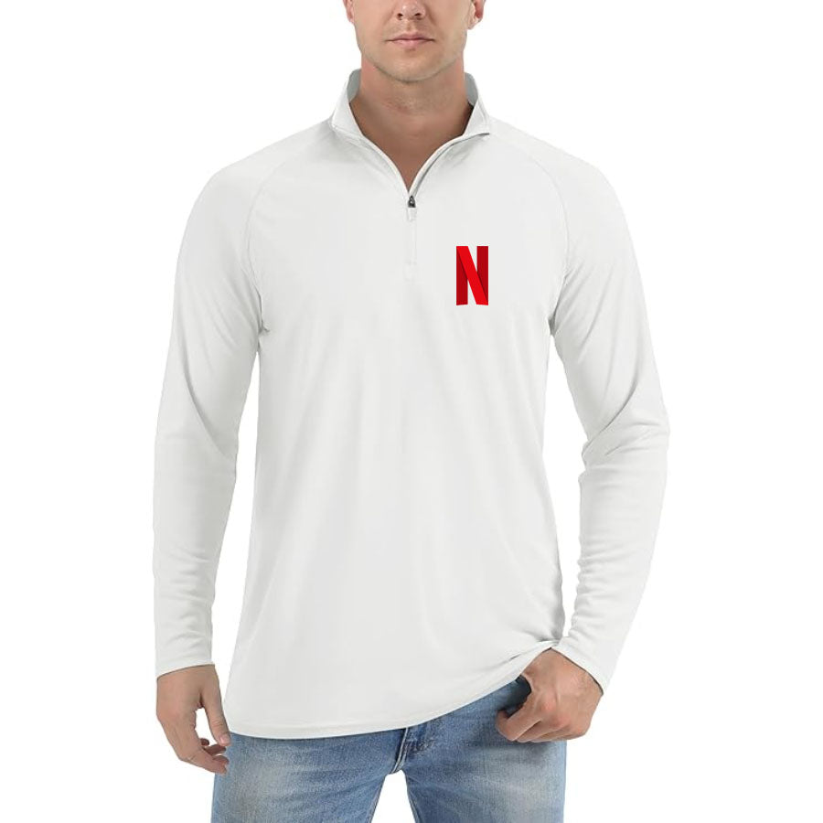 Men's Netflix Lightweight Quarter-Zip Athletic Shirt – Long Sleeve Polyester Wear