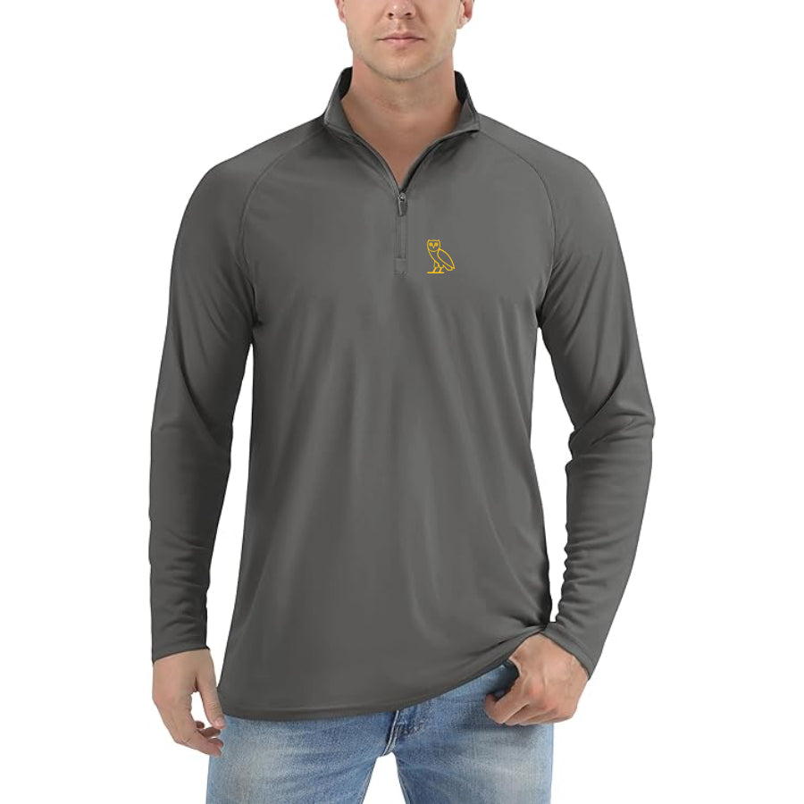 Men's OVO Owl Lightweight Quarter-Zip Athletic Shirt – Long Sleeve Polyester Wear