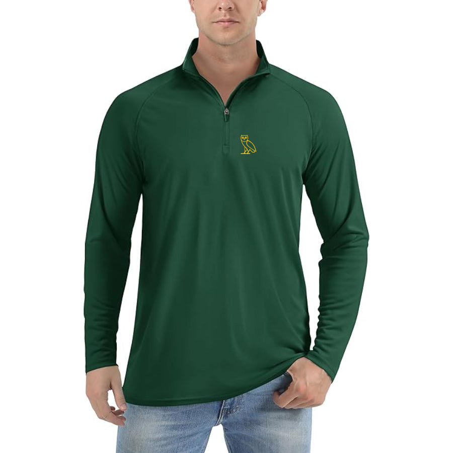 Men's OVO Owl Lightweight Quarter-Zip Athletic Shirt – Long Sleeve Polyester Wear