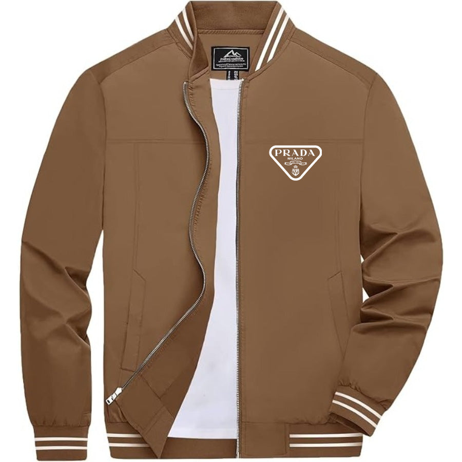 Men's Prada Lightweight Zip-Up Bomber Jacket with Ribbed Collar and Cuffs - Versatile Casual Outerwear