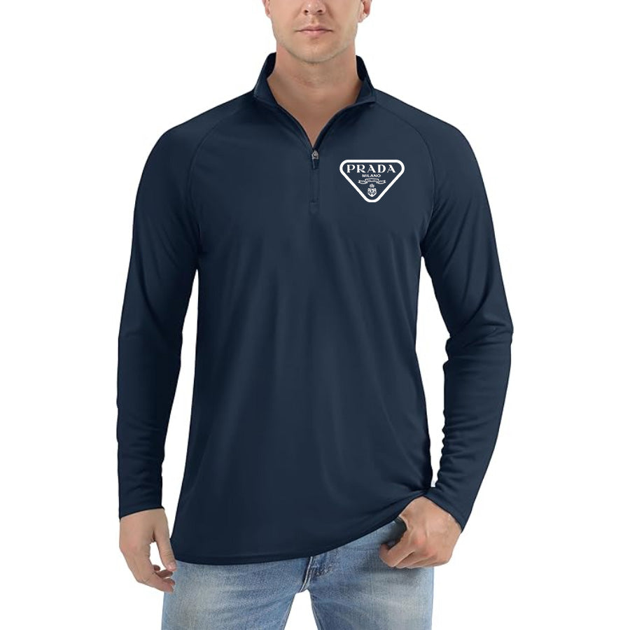 Men's Prada Lightweight Quarter-Zip Athletic Shirt – Long Sleeve Polyester Wear