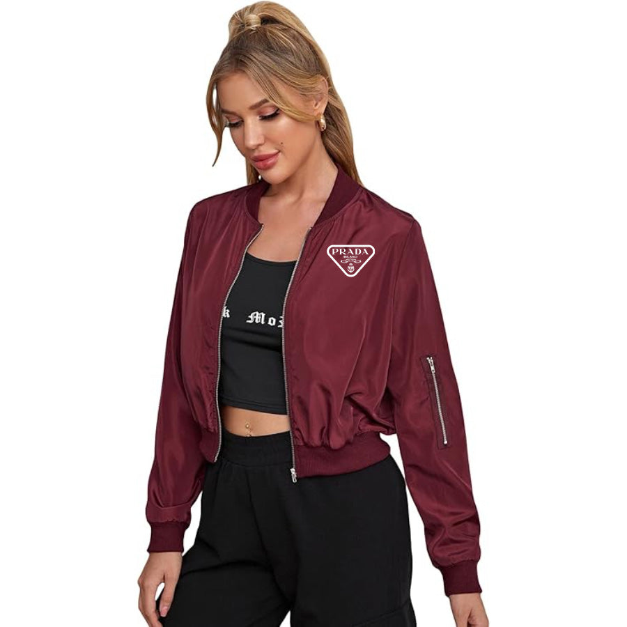 Women's Prada Lightweight Bomber Biker Jacket Zip up Windbreaker Crop Bomber Jacket Coat