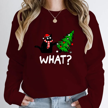 Black Cat Pushing Christmas Tree Sweatshirt