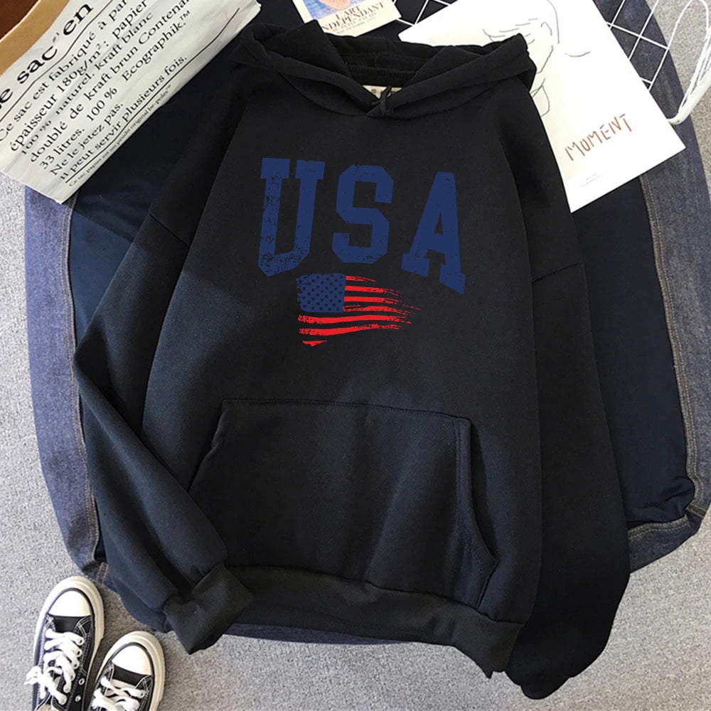 USA Flag Printed Hoodie