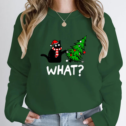 Black Cat Pushing Christmas Tree Sweatshirt