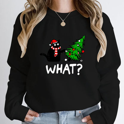 Black Cat Pushing Christmas Tree Sweatshirt