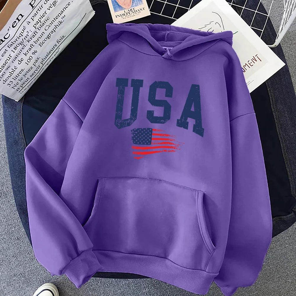 USA Flag Printed Hoodie