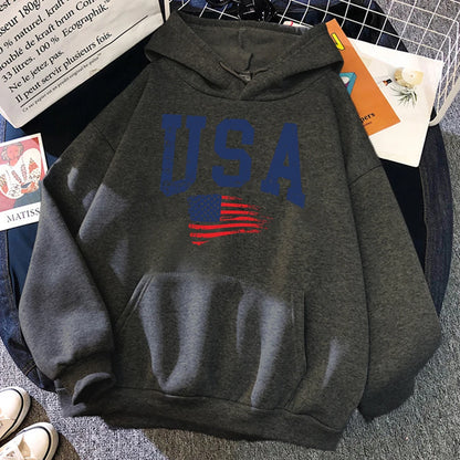 USA Flag Printed Hoodie