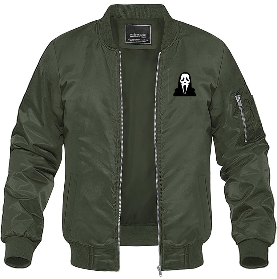 Men's Scream Ghostface Lightweight Bomber Jacket Windbreaker Softshell Varsity Jacket Coat