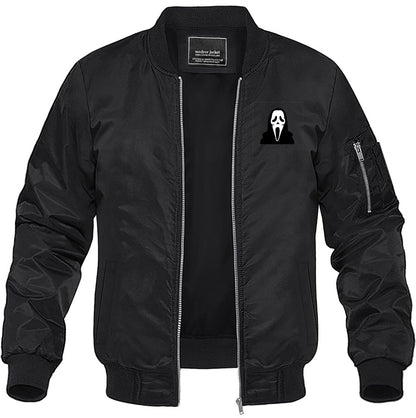 Men's Scream Ghostface Lightweight Bomber Jacket Windbreaker Softshell Varsity Jacket Coat