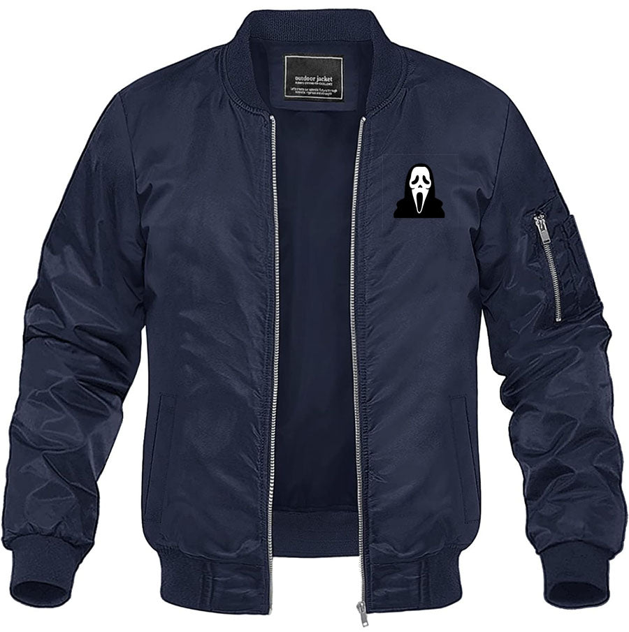 Men's Scream Ghostface Lightweight Bomber Jacket Windbreaker Softshell Varsity Jacket Coat