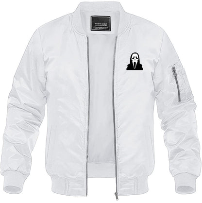 Men's Scream Ghostface Lightweight Bomber Jacket Windbreaker Softshell Varsity Jacket Coat