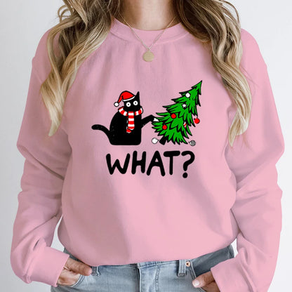 Black Cat Pushing Christmas Tree Sweatshirt
