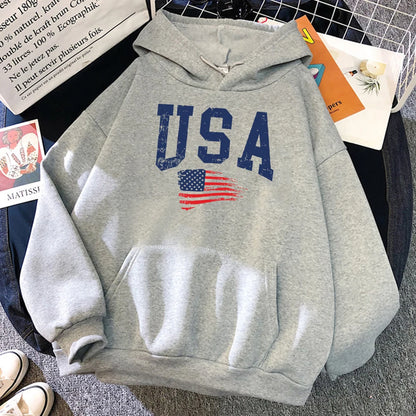 USA Flag Printed Hoodie