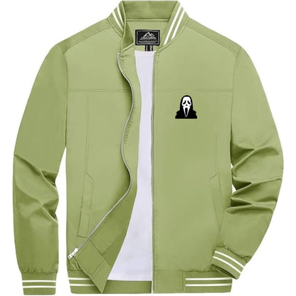 Men's Scream Ghostface Lightweight Zip-Up Bomber Jacket with Ribbed Collar and Cuffs - Versatile Casual Outerwear
