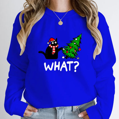 Black Cat Pushing Christmas Tree Sweatshirt